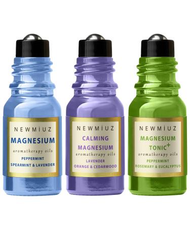 Headache Roll-On Essential Oil Blends Anti Stress Magnesium Peppermint Spearmint and Lavender with Calming Lavender Orange Cedarwood & Headache Relief Peppermint Rosemary and Eucalyptus Pack of 3