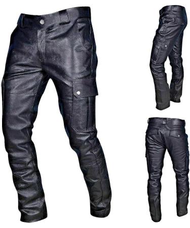 Men's Leather Punk Retro Goth Slim Lounge Pants with Pockets - X-Large, Black - Buy Online on GoSupps.com