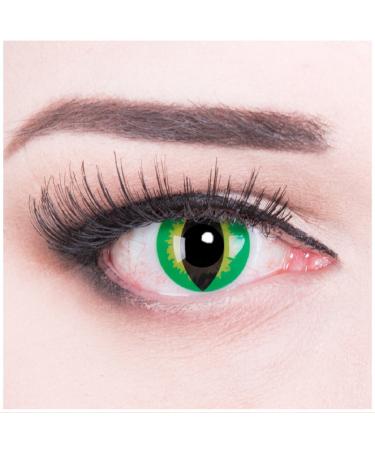 Colored green crazy fun cats contact lenses 'Green Dragon' with strength with free lens tank -top quality for carnival carnival and Halloween 2023 (-1.50 diopters) -1.5 Dioptries 8.6 millimeters 14.00 millimeters 2.0