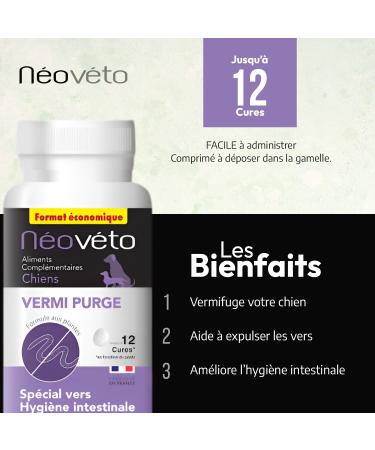 NEOVETO - Vermipurge - Dewormer for Dogs in natural tablets - Active ingredients approved by the French Veterinary Services - Made in France - Easy to administer - 30 appetizing tablets - Buy Online on GoSupps.com