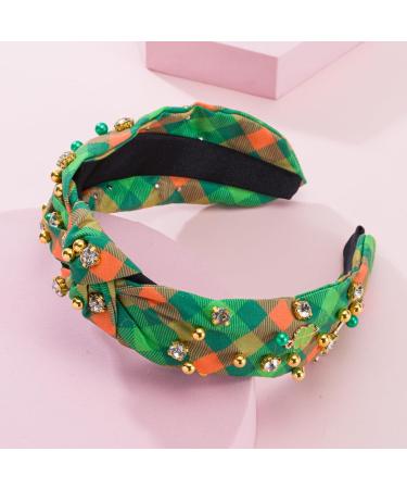 St Patrick's Day Knotted Headband Rhinestone Hair Hoop Hair Accessories Wide For Women Girls Green (D) - Buy Online on GoSupps.com