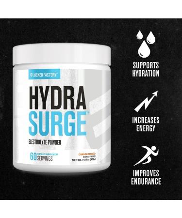 Jacked Factory HYDRASURGE Electrolyte Powder - Hydration Supplement with Key Minerals Himalayan Sea Salt Coconut Water - Keto Friendly Sugar Free Naturally Sweetened - 60 Servings Orange Mango - Buy Online on GoSupps.com