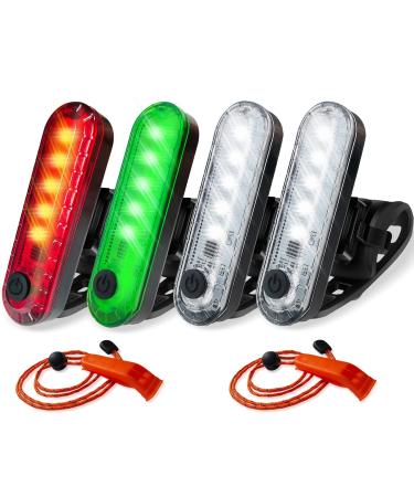 Amzonly LED Navigation Lights Kit for Boat Kayak, Stern Lights Battery operated, 4Pack Rechargeable LED Lights for Night Kayaking, Bike Tail Light, 4 Light Mode Options, 2pcs Safety Whistle included