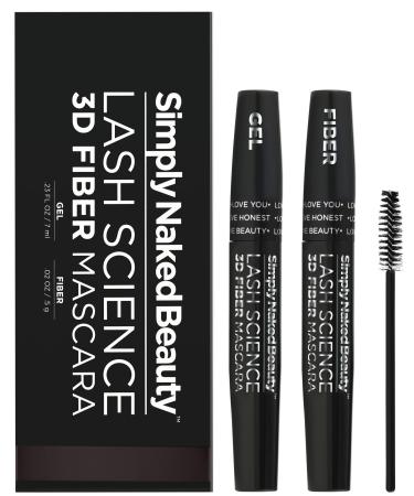 3D Lash Fiber Mascara DARK BROWN - Water Resistant  Lengthening Tubing Mascara for Volume - Gel & Dry Fibers - Non Toxic  Hypoallergenic by Simply Naked Beauty