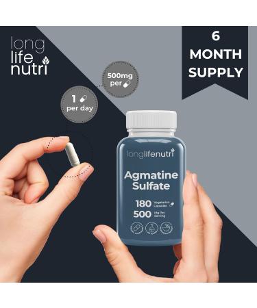 LongLifeNutri Agmatine Sulfate 500 mg 180 Vegetarian Capsules (6-Month Supply) Dietary Supplement Made in USA 180 Count (Pack of 1) - Buy Online on GoSupps.com