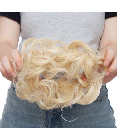 Honey Blonde & Bleach Blonde Messy Updo Hair Bun Extension - Curly Hair Scrunchie Ponytail Chignon - Buy Online on GoSupps.com