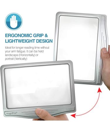 MagniPros 3X Large Ultra Bright LED Page Magnifier with 12 Anti-Glare Dimmable LEDs(Evenly Lit Viewing Area & Relieve Eye Strain)-Ideal for Reading Small Prints & Low Vision Seniors with Aging Eyes Silver - Buy Online on GoSupps.com