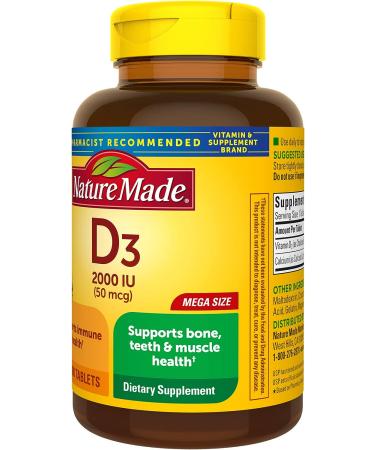 Mega Size Vitamin D3 2000 IU (50 mcg) 400 Tablets - Immune Health, Strong Bones & Muscles - 250% Daily Value - One Daily Tablet - Buy Online on GoSupps.com
