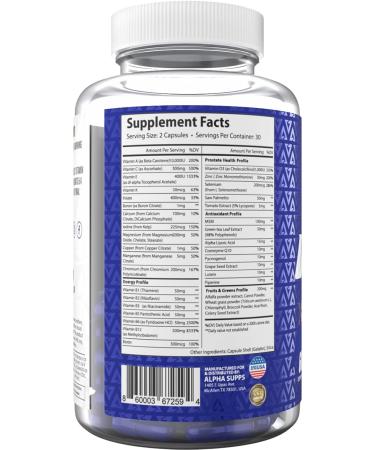 Alpha Supps Vites Men's Multivitamin Complete Daily Supplement with Fruits Veggies Energy Immune & Prostate Support - Daily Whole Food Vitamins with Antioxidants and Digestive Enzymes - Buy Online on GoSupps.com