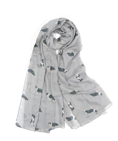 Claudia & Jason Collie Dog Print Soft Scarf For Dog Lovers Grey