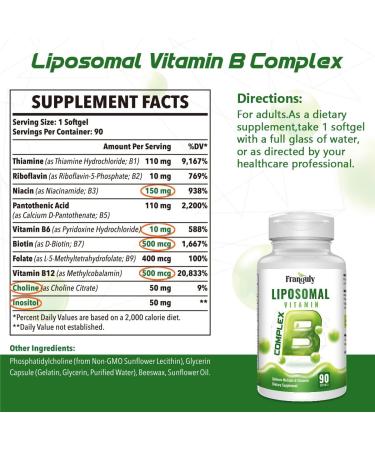 High Potency Liposomal B Complex with Choline & Inositol - 90 Softgels, Supports Energy & Brain Health - Buy Online on GoSupps.com