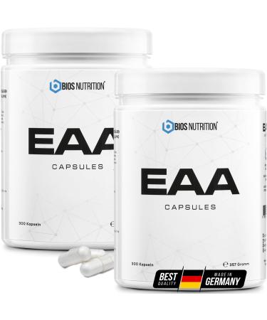 Highly dosed EAA capsules 2x 300 capsules with 1200 mg of EAA each (vegan) - All 8 complex essential amino acids - Human Code profile - No additives - BIOS Nutrition