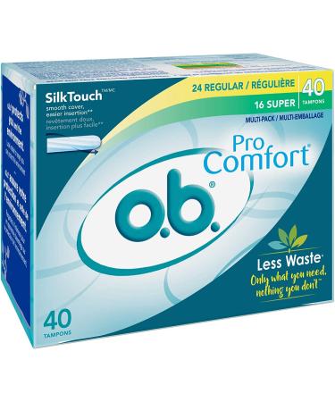 o.b. Pro Comfort Applicator Free Digital Tampons  Regular and Super Multi-Pack - 40 Count Multipack (Regular/Super) - Buy Online on GoSupps.com