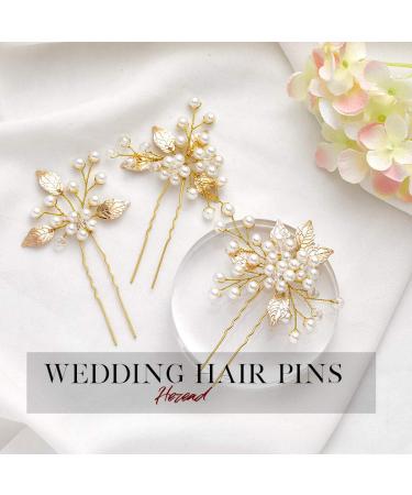 Leaf Bridal Wedding Hair Pins - Set of 3 Gold Hair Accessories for Women and Girls - Buy Online on GoSupps.com