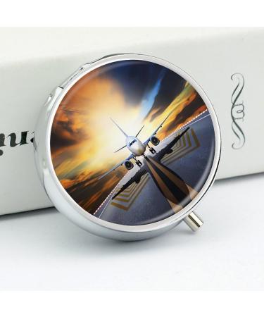 Round Pill Box Backpack - Airplane Print 3 Compartment Portable Medicine Organizer - Decorative Metal Pocket Pill Case - Buy Online on GoSupps.com