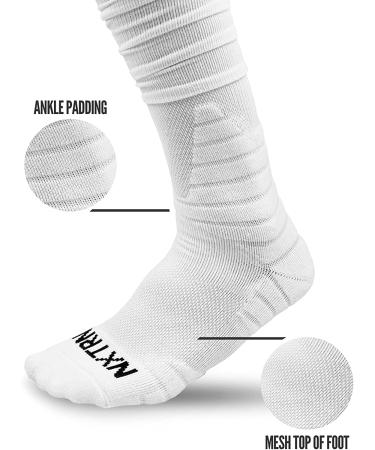 Nxtrnd XTD Scrunch Football Socks - Extra Long Padded Sport Socks for Men & Boys | White, Large - Buy Online on GoSupps.com