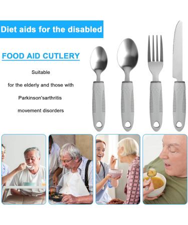 Maotrade 4-Piece Easy Grip Cutlery Set for Seniors | Adaptive Utensils for Arthritis & Parkinson's | Slippery Handle Design | Ideal for Disabled & Elderly (Gray) - Buy Online on GoSupps.com