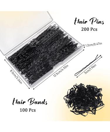 200 Hairpins & 100 Hair Ties Set | Stable Updo Accessories | Metal Wedding Hair Clips for Women & Girls | Black Hair Needles for Hairdressing - Buy Online on GoSupps.com