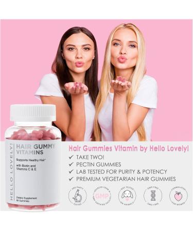 Hello Lovely Hair Vitamins Gummies - Biotin 5000mcg, Vitamin E & C for Hair Growth - Premium Vegetarian, Non-GMO Supplement for Stronger Hair & Nails - 60 Red Berry Gummy Bears - Buy Online on GoSupps.com