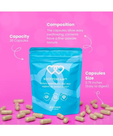 Gluteboost BootyDream Glute Supplement - Women's Nutritional Caplets for Skin Hydration - Natural Nourishment with Maca Root, Saw Palmetto, Rose Hips & Dong Quai - 30 Capsules - Buy Online on GoSupps.com