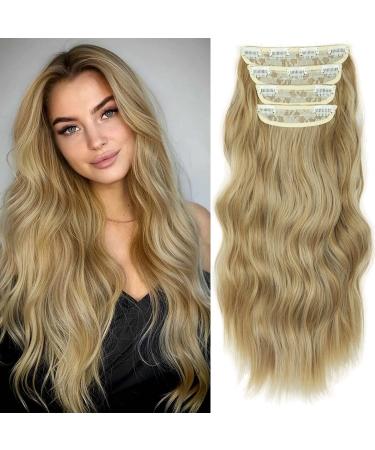 Clip in extensions hair extension braid blond like real hair cheap hair part extensions synthetic art hair for women long double weft hair part full head 4-pcs wig 50cm 200g 077l blond highlights
