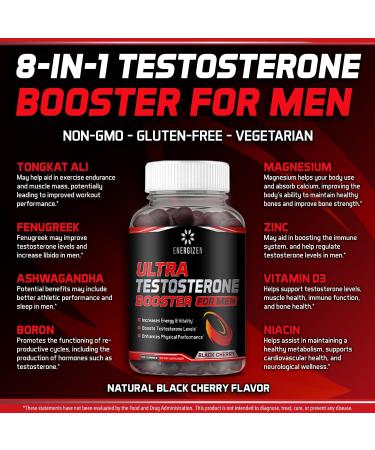 8in1 Testosterone Booster Gummies for Men - Tongkat Ali Fenugreek & Ashwagandha - Enhance Libido & Hormonal Balance - Non-GMO USA Made - 120 Black Cherry Gummies - Buy Online on GoSupps.com
