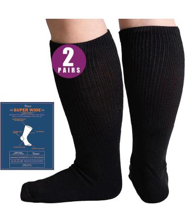 Bulinlulu Extra Width Socks for Swollen Feet-2 Pairs Bariatric Hospital Socks Lymphedema Diabetic Socks for Women Men 13-15-2 Pairs Black