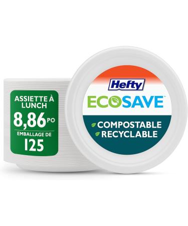Hefty ECOSAVE Compostable Disposable Paper Plates Luncheon 8.86" 125 Count White 8.86" Paper Plates - Buy Online on GoSupps.com