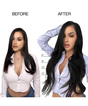 Doores Seamless Real Hair Extensions - Deep Black 55cm (22) 110g Remy Clip-In Hair Extensions for Thick Natural Look - Buy Online on GoSupps.com