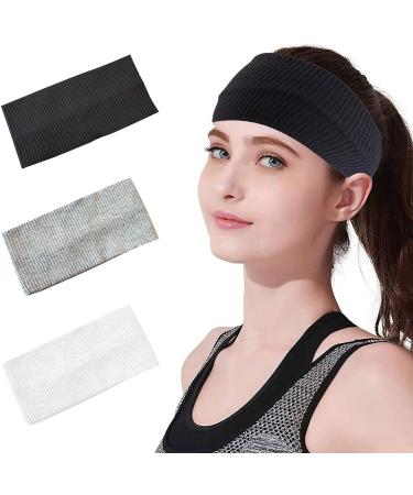 8cm Wide Black Headband for Women White Gray Stretchy Jersey Hair Band for Yoga Makeup Running (black+white+light gray) - Buy Online on GoSupps.com
