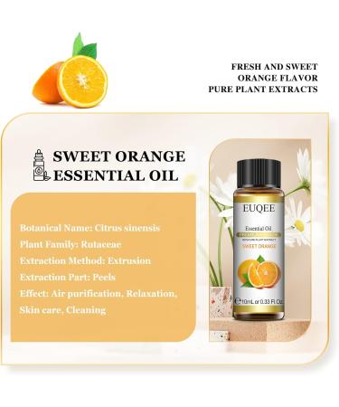 EUQEE Sweet Orange Essential Oil 10ml Pure Natural Sweet Orange Oil for Skin Essential Oils for Diffuser for Home Aromatherapy Relax Sweet Orange 10 ml (Pack of 1) - Buy Online on GoSupps.com