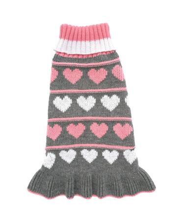 Jecikelon Pet Dog Long Sweaters Dress Knitwear Turtleneck Pullover Warm Winter Puppy Sweater Long Dresses (Grey Heart, Medium) Medium Grey Heart