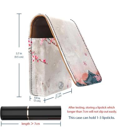 Japanese Mount Fuji Cherry Blossom Lipstick Case - Leather Lip Gloss Organizer with Mirror | Mini Holder Bag - Buy Online on GoSupps.com