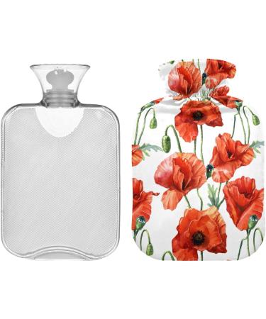 NAANLE Hot Water Bottle 2L with Cover - Watercolor Poppy Flowers for Menstrual Cramps & Pain Relief | Heat & Cold Therapy - Buy Online on GoSupps.com