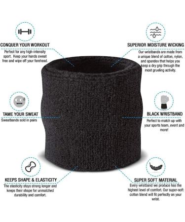 Suddora Wrist Sweatbands - Athletic Cotton Terry Cloth Wrist Bands for Basketball  Tennis  Football  Baseball (Pair) Black - Buy Online on GoSupps.com