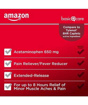 Amazon Basic Care Acetaminophen Extended-Release Tablets 650mg - 100 Count Pack, Pain Relief Medication - Buy Online on GoSupps.com
