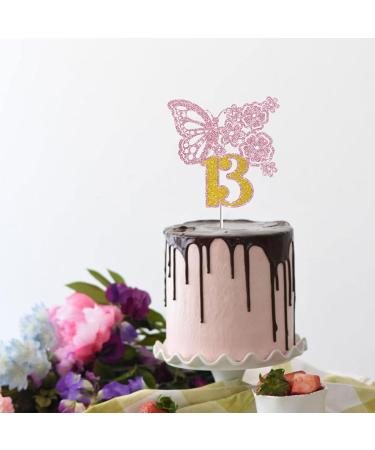 Tenhaisi Pink & Gold 3D Butterfly Flower Sign 13 Cake Topper - Happy 13th Birthday/Anniversary Party Decoration 3D Cake Topper- Girls 13th Birthday Party Supplies - Buy Online on GoSupps.com