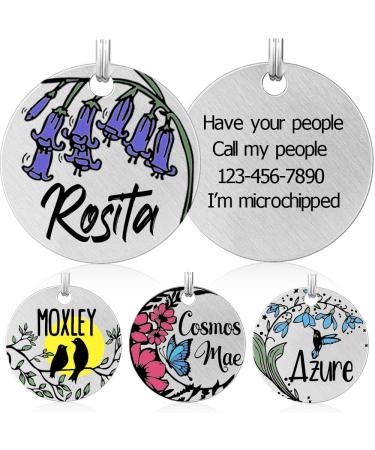 Colored dog brands with engraving personalized dog brand made of stainless steel engraved dog trailers with name animal brand for dogs and cats dog name signs for collar (bell flower)
