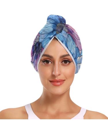 Exotic Anemone Flower Hair Towel 2 Pack Super Absorbent Hair Drying Towel Quick Dry Hair Turbans Head Towel with Button Twisty Wrap for Women Girls