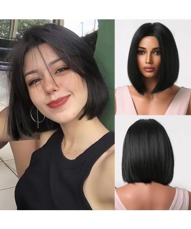 Testar 14 inch black wigs for women Short black bob wig natural synthetic heat -resistant real hair wig glue -free wig for everyday life costumes Mottoparty - Buy Online on GoSupps.com