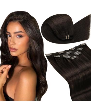 Laavoo real hair Extensions clips brown clip in extensions real hair remy hair 5 pieces real hair clip in extensions 50cm dark brown #2 70g 50cm-70g 1.2 #2