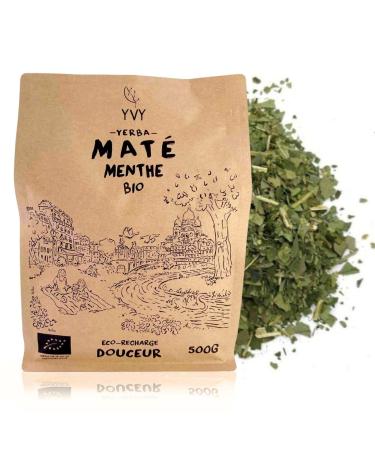 YVY YVY MAT Organic Yerba Mate Mint 500g | Organic Fair Trade and Smoke-Free Mate | Stemless | Perfect for beginners to gently enjoy the benefits of mate | Energizing Drink