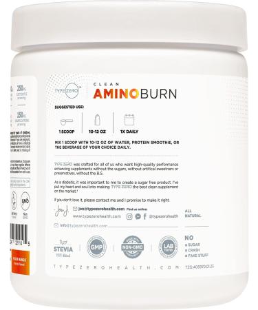 Type Zero AminoBurn - Sugar Free Peach Mango BCAA Pre Workout & Post Workout Supplement | 30 Servings | Keto Friendly Amino Acids - Buy Online on GoSupps.com