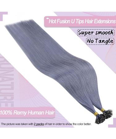 Runature 55cm Gray Blue Bonding Extensions | Real Hair Keratin U-Tip | 25 Strands 25g - Long Lasting Premium Quality - Buy Online on GoSupps.com