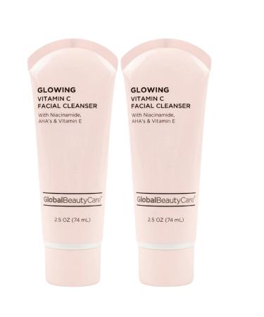 Global Beauty Care Glowing Facial Cleanser - Vitamin C Face Wash to Support Even-Looking Tone and Radiant Brighter Skin with Niacinamide AHA & Vitamin E Gentle Daily Cleanser 2.5 fl oz (2-Pack) Glowing 2.5 Fl Oz (Pack o