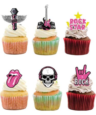 18pcs Pink Rock and Roll Cupcake Toppers for Girls Women Rock Roll Rockstar Party Decorations Supplies Guitar Microphone Music 80s Cake Decorations - Buy Online on GoSupps.com