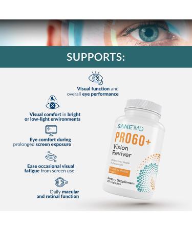 SANE MD PRO60+ Vision Reviver Eye Supplement for Adults 60+ with Lutein, Zeaxanthin & Astaxanthin 30 Capsules - Buy Online on GoSupps.com