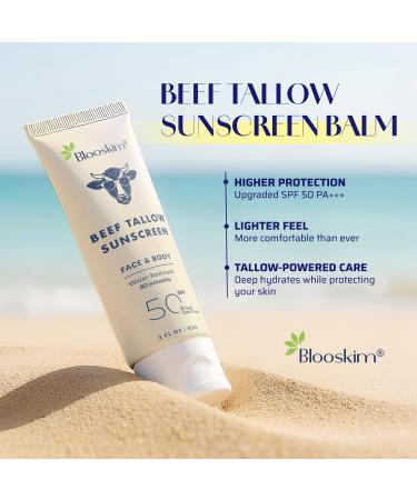 Beef Tallow Sunscreen SPF 50: Natural Tallow & Zinc Oxide Sunblock Cream for Face & Body - Sun Protection with Non Greasy Formula for Women and Men - Water-Resistant 3 oz (85 g) - Buy Online on GoSupps.com