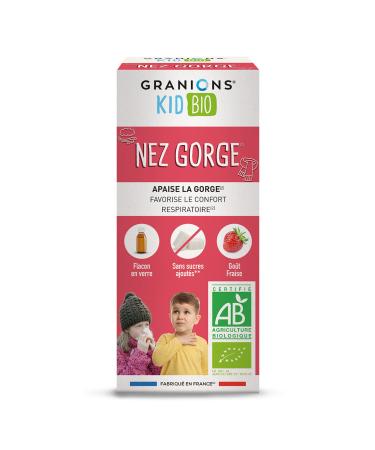 GRANIONS KID BIO GRANIONS NOSE THROAT - Certified - Double action: Soothes the throat & promotes comfort - Natural formula based on agave breathing syrup - Strawberry taste - 125 ml