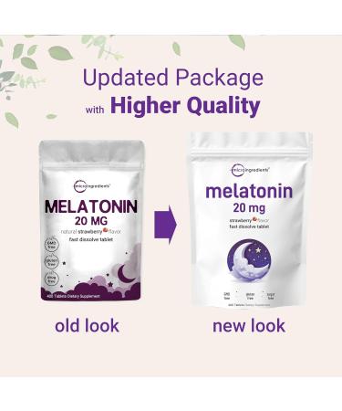 Micro Ingredients Melatonin 20mg 400 Tablets | Natural Strawberry Flavor | Fast Dissolve | No Drug | Vegetarian Friendly | Non-GMO No Gluten Sugar Free - Buy Online on GoSupps.com